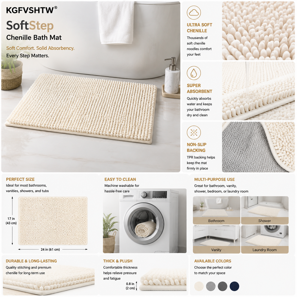 KGFVSHTW® SoftStep Chenille Bath Mat