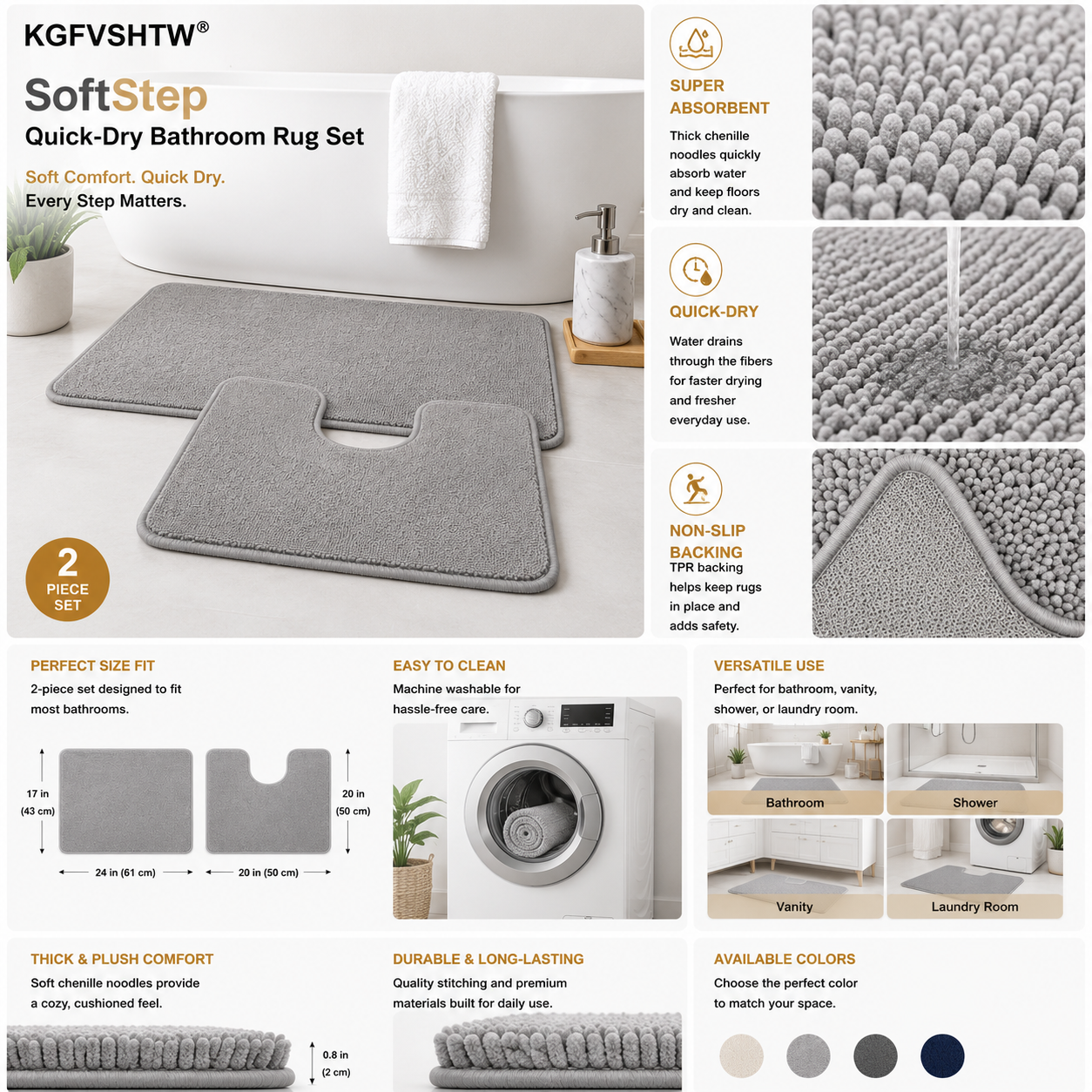 KGFVSHTW® SoftStep Quick-Dry Bathroom Rug Set