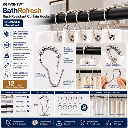 KGFVSHTW® BathRefresh Rust-Resistant Curtain Hooks