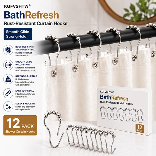 KGFVSHTW® BathRefresh Rust-Resistant Curtain Hooks