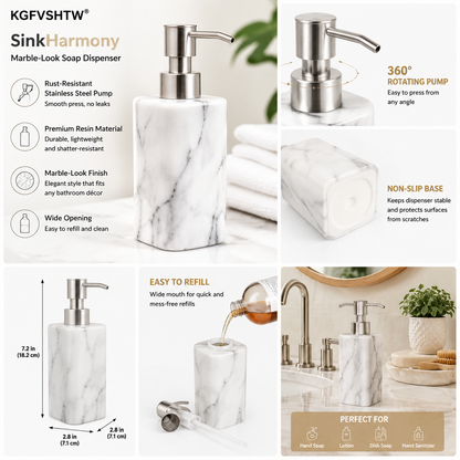 KGFVSHTW® SinkHarmony Marble-Look Soap Dispenser