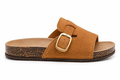 Vintage Buckle Slides for Women & Men – Suede-Look Adjustable Strap Sandals, Comfortable Everyday Walking Shoes with Cushioned Footbed