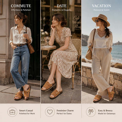 Vintage Buckle Slides for Women & Men – Suede-Look Adjustable Strap Sandals, Comfortable Everyday Walking Shoes with Cushioned Footbed