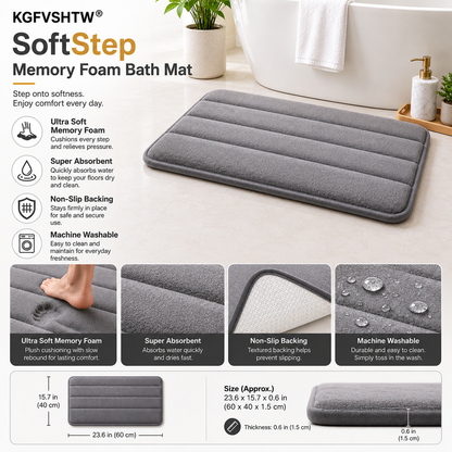 KGFVSHTW® SoftStep Memory Foam Bath Mat