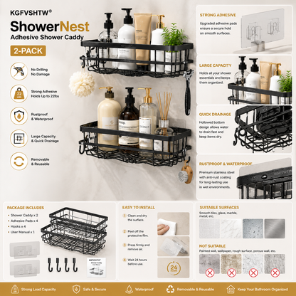 KGFVSHTW® ShowerNest Adhesive Shower Caddy 2-Pack
